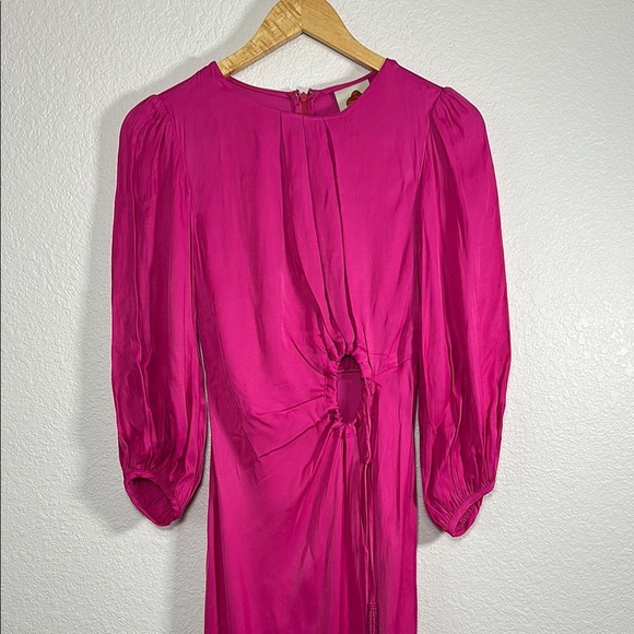 FARM Rio Solid Blouson Sleeve Cutout Midi Dress XS - Picture 2 of 8